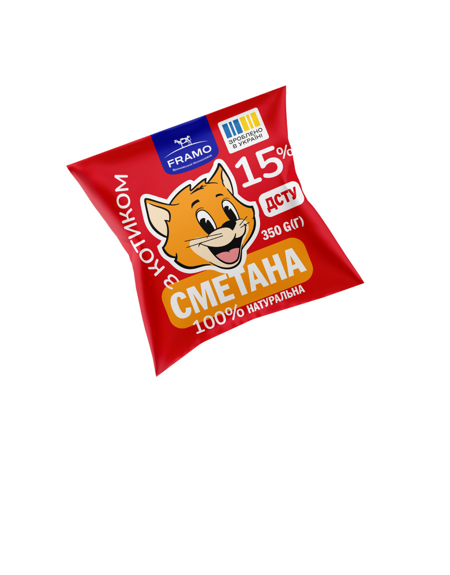 Сметана 15% ФРАНКІВСЬКИЙ МОЛОКОЗАВОД , фасування 350г, плівка поліетиленова , ДСТУ 4418